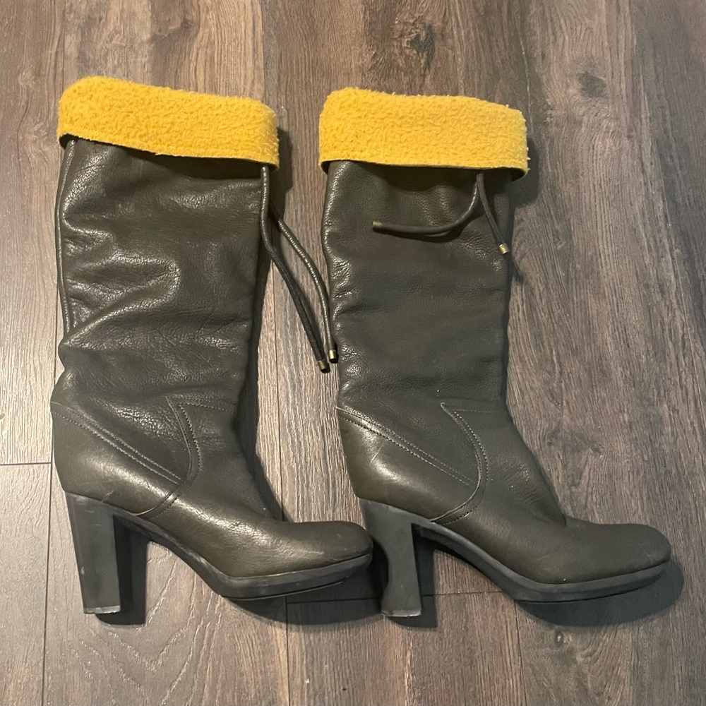 See By Chloe Leather Fleece Heel Long Boots Grey Size 40